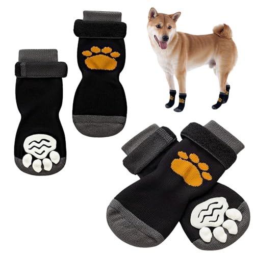 Shengxi 4 Pcs Indoor Anti-Rutsch Socken für Hunde Verstellbare Hundesocken mit Klettverschluss Haustierpfoten Schutz Socken Pfotenschutz Haftsocken Hundesocken mit Verstellbaren Riemen Größe M von Shengxi