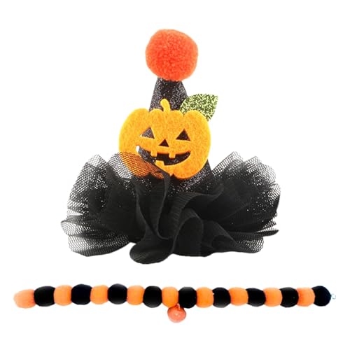 Halloween-Hut für Katze,Halloween-Kostüme für Katzen - Feiertags-elastische Haustier-Netzmütze - Bunte, bequeme Katzenkostüme, Haustierhut mit Kragen für Partys, Spaziergänge, von Shenrongtong