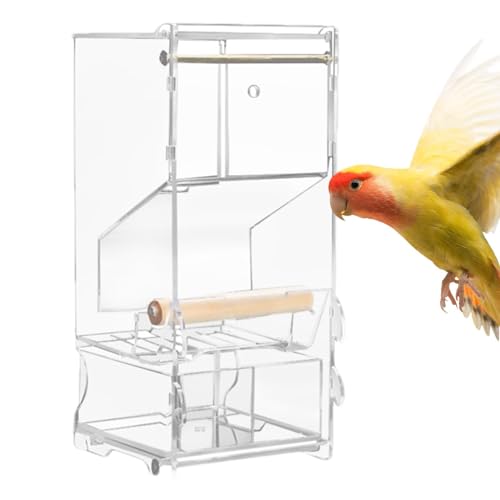 Vogelkäfig-Futterstation für Vögel, transparent, Acryl, automatisch, mit Sitzstange, Käfigzubehör, transparenter Sittichfutterbehälter für kleine und mittelgroße Sittiche, Sittiche von Shenrongtong