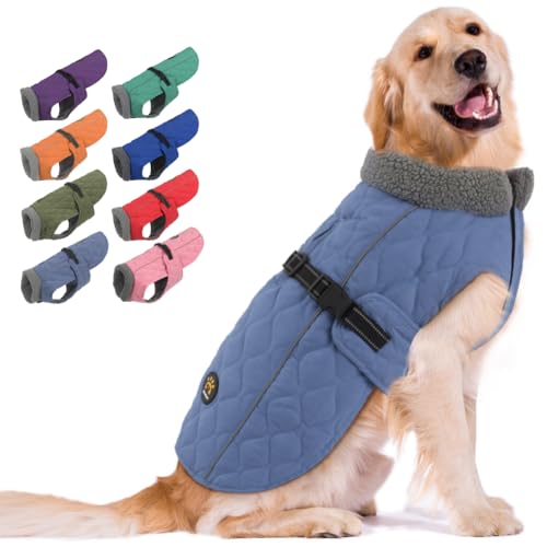 Sheripet Hunde-Wintermäntel, Fleece-Futter, Wintermäntel für Hunde, verstellbarer, winddichter Hundemantel, kaltes Wetter, Schnellverschluss-Schnalle, Hunde-Winterjacke für kleine, blau, S von Sheripet