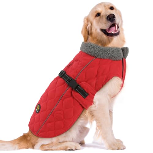 Sheripet Hunde-Wintermäntel, Fleece-Futter, Wintermäntel für Hunde, verstellbarer, winddichter Hundemantel, kaltes Wetter, Schnellverschluss-Schnalle, Hunde-Winterjacke für kleine, rot, S von Sheripet