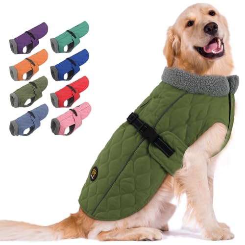 Sheripet Hunde-Wintermäntel, Fleece-Futter, Wintermäntel für Hunde, verstellbarer, winddichter Hundemantel, kaltes Wetter, Schnellverschluss-Schnalle, mittelgroße und große Hunde, Grün S von Sheripet