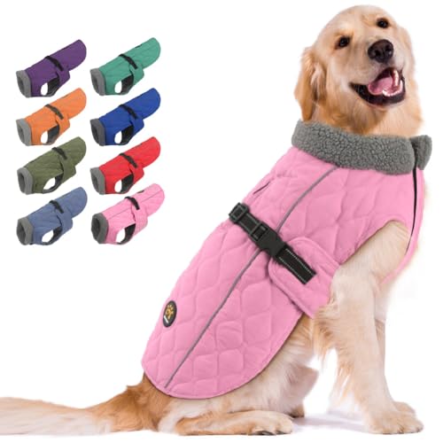 Sheripet Hunde-Wintermäntel, Fleece-Futter, Wintermäntel für Hunde, verstellbarer, winddichter Hundemantel, kaltes Wetter, Schnellverschluss-Schnalle, mittelgroße und große Hunde, Rosa S von Sheripet