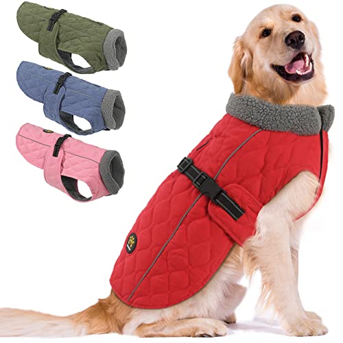 Sheripet Hundemäntel Winter, Warmer Fleece Hund Wintermantel für Kleine, Reflektierende Sicherheit Wintermäntel für Hunde, Rot M von Sheripet