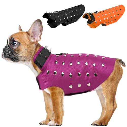 Sheripet Hundeweste mit Spikes und Nieten, wasserdichtes warmes Fleecefutter, Anti-Falken-Welpenschutzweste mit D-Ring, Kojotensichere Hundeweste für kleine, mittelgroße Hunde, Lila, XS von Sheripet