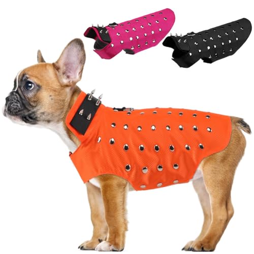 Sheripet Hundeweste mit Spikes und Nieten, wasserdichtes warmes Fleecefutter, Anti-Falken-Welpenschutzweste mit D-Ring, kojotensichere Hundeweste für kleine, mittelgroße Hunde, Orange, XS von Sheripet