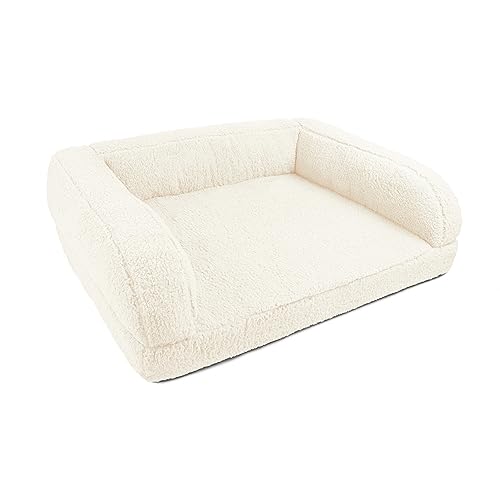 Sherry Kline Pet Collection's Weiches Sherpa-Sofa-Bett für kleine Hunde und Katzen, Größe M bis Doppelbett, XL, Abnehmbarer Bezug, mit Reißverschluss, waschbar, erhöhter Stil, 3 seitliche Stoßfänger, von Sherry Kline