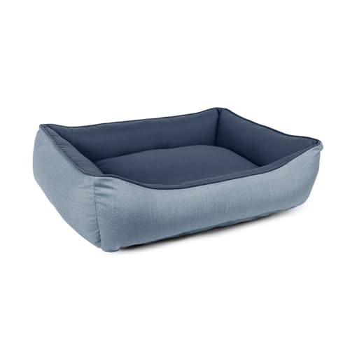 Sherry Kline Sunbrella wendbares doppelseitiges Kuschel-Hundebett mit Stoßstange, 50,8 x 66 x 20,3 cm, klein, Denim/Indigo von Sherry Kline