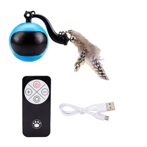 Shienfir Bionic Bark Katzenspielzeug mit Federaufsätzen, interaktiver Ball, Fernbedienung, automatische Bewegung, rollende, wiederaufladbare USB-Bewegung Blau von Shienfir