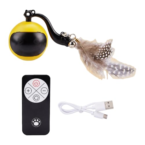 Shienfir Bionic Bark Katzenspielzeug mit Federaufsätzen, interaktiver Ball, Fernbedienung, automatische Bewegung, rollende, wiederaufladbare USB-Bewegung Gelb von Shienfir