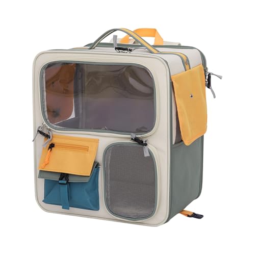 Shienfir Erweiterbare Transportbox für Haustiere, Katze, mit Taschen, großes tragbares Futterfenster, atmungsaktives Design, Reiserucksack, Snack-Nest-Tragen Beige von Shienfir