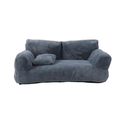 Shienfir Gemütliches Haustiersofa mit erhöhtem Rand, flauschiger Plüsch mit Kanten, rutschfeste Unterseite, waschbar, beruhigendes Bett für mittelgroße und kleine Hunde, Dunkelgrau, Größe L von Shienfir