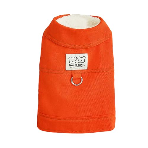 Shienfir Haustier-Wintermantel, Druckknopf-Oberbekleidung mit Zugschlaufe, Warmer Fleece-Overall für Hunde, Schneebekleidung, Jacke für kaltes Wetter, Outdoor-Outfit für kleine Hunde Orange S von Shienfir