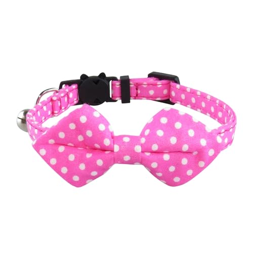 Shienfir Hochwertiges Bowtie-Haustierhalsband für Katzen mit Kupferglocke, einfarbig, gepunktet, verstellbare Schnalle für Kätzchen und Welpen, rostfrei Rosa von Shienfir