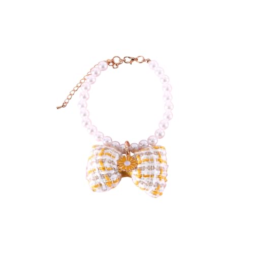 Shienfir Hochwertiges Haustierhalsband, verstellbare Kunstperlen-Halskette mit Schleifenverzierungen, Katzenhalskreis, Prinzessinnenschmuck Gelb Xs von Shienfir