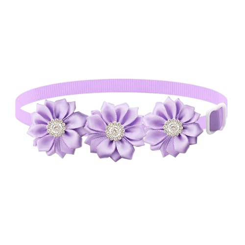 Shienfir Hundehalsband mit Strasssteinen, verstellbares Katzenhalsband, verstellbares Blumen-Strass-Haustierhalsband für Katzen und Hunde, modisches, leichtes Haustierzubehör Violett von Shienfir