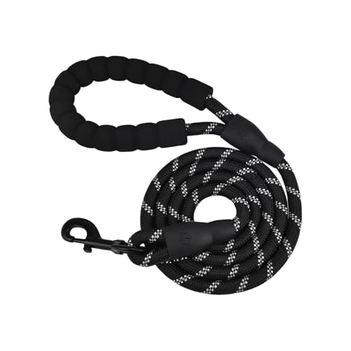 Shienfir Leichte Trainingsleine für Hunde, verhedderungsfreie Hundeleine, Starke Hundeleine mit weich gepolstertem Griff, reflektierendes Nylon-Traktionsseil für Haustiere Schwarz 150 - mm von Shienfir