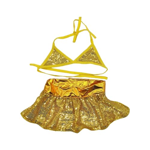 Shienfir Pailletten-Haustier-Badeanzug, Coole Sommer-Hundekleidung, Bikini, verzierter Katzen-Badeanzug für atmungsaktives, schnürbares Strand-Dressing-Outfit, einfach zu tragen Golden S von Shienfir