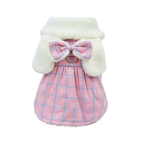 Shienfir Revers Design Hund Kleid Haustier Plaid Muster Katze Prinzessin Winter Warm mit Bogen Traktion Ring Versorgung Hellrosa S von Shienfir