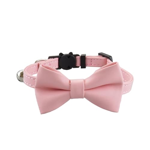 Shienfir Rostfreies Haustierhalsband, Hundehalsband mit Glockenanhänger, Katzenhalsband, verstellbares Haustierhalsband aus Kunstleder mit Fliege und Kupferglocke Rosa von Shienfir