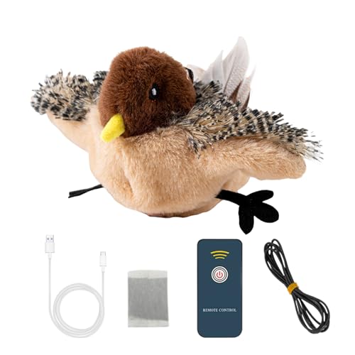 Shienfir Sichere Materialien Katzenspielzeug USB Wiederaufladbar Flattern Interaktiver Plüschschläger Eule Huhn mit Bewegungssensor Quietschende Katzenminze Zwitschernde Tiere Elektrisch E von Shienfir