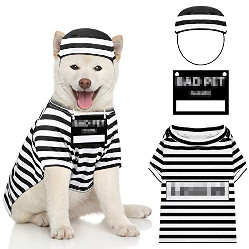 Lustige Hundegefangenen-Kostüme, Halloween, Hundegefängnis, Hunde-Shirts, waschbarer Hundehut und Karte für Halloween, Hund, Welpen, Haustier, Cosplay (Größe XXXL) von Shihanee