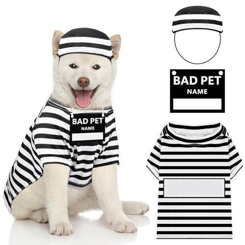 Lustige Hundegefangenen-Kostüme Halloween Hund Gefängnis Pooch Shirts Waschbar Hund Hut und Karte für Halloween Hund Welpen Haustier Cosplay (Large) von Shihanee