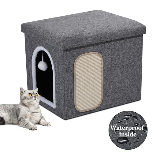 4 in 1 Faltbar Katzentoilette Möbel Hocker für Verstecktem Katzen-Waschraum, Katzenhöhle Sitzbank, Aufbewahrung, Große Geschlossene Katzenklo haus mit wasserdichter Innenseite, 55*45*45 cm, hundefest von Shikha