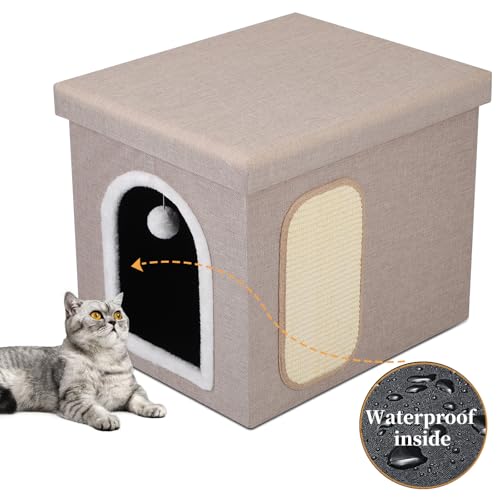 Shikha Faltbare Katzentoiletten-Umzäunung Möbel, versteckte Katzentoilette mit Netz-Aufbewahrungstasche, Katzentoilette Möbel mit wasserdichter Innenseite, 45 * 55 * 45 cm (Beige) von Shikha