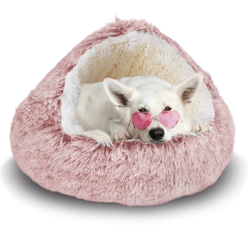 ShinHye Katzenbett, rund, Plüsch, flauschig, mit Kapuze, gemütlich, für Indoor-Katzen oder kleine Hundebetten, beruhigendes Haustierbett, Donut-beruhigendes Hundebett, wasserdichte Unterseite, von ShinHye