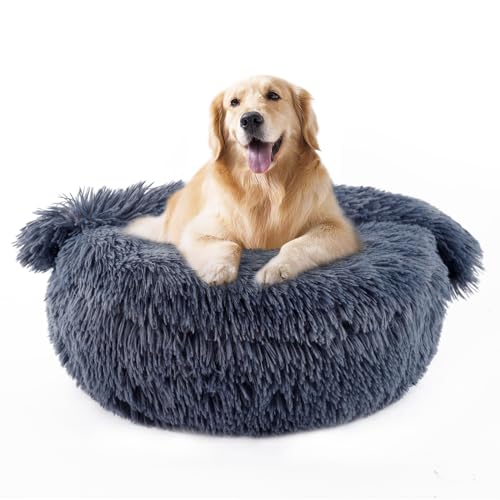 ShinHye Kleines Hundebett und Katzenbett, rund, Plüsch-Hundebett mit Decke, flauschiges Hundebett, mit Kapuze, kleines Hundebett mit Bezug, gemütlich für Indoor-Katzen, Decke, Hundebetten, beruhigend, von ShinHye