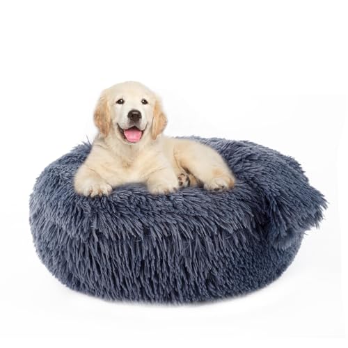ShinHye Kleines Hundebett und Katzenbett, rund, Plüsch-Hundebett mit Decke, flauschiges Hundebett, mit Kapuze, kleines Hundebett mit Bezug, gemütlich für Indoor-Katzen, Decke, Hundebetten, beruhigend, von ShinHye