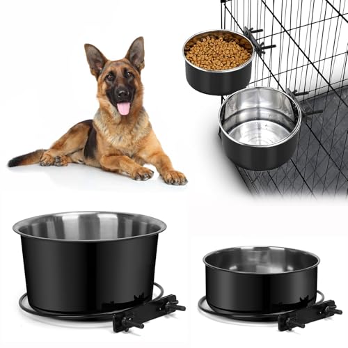 ShineMe Ansteckbare Hundenäpfe für Kisten, 1,2 l und 1,7 l Hundehütte, Futter- und Wassernäpfe, 18 x 9,4 cm und 16,3 x 6,3 cm, zum Aufhängen, kein Verschütten, für große oder mittelgroße Hunde, von ShineMe