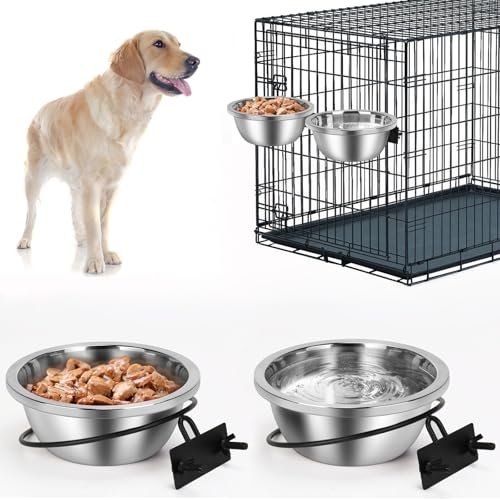 ShineMe Hundenäpfe für große Hunde, Metall, zum Aufhängen, für Hundehütte, Käfig und mehr, Wassernapf für Hundekäfig, kein Verschütten, Haustierfutterschalen für große und mittelgroße Hunde, 1,5 l, 2 von ShineMe