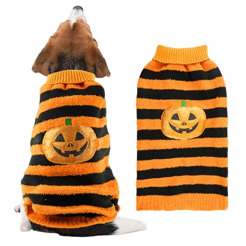 Halloween Kostüm Hund, Halloween Haustier Sweater Knitted Striped for Katze Dog Small Medium Large, Halloween Kürbiselement Haustierkostüm von ShinherYee