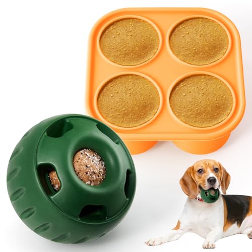 ShinherYee Schleckball für Hunde, Hunde Kauspielzeug, Wiederverwendbares Hundefutterspender Befüllbares Treat Holder, Hunde Ängste Lindern Interaktives Hundespielzeug (Schleckball+Tablett) von ShinherYee