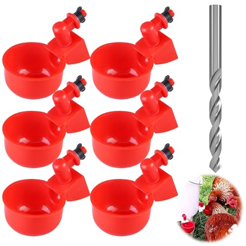 Shinmax Hühnertränke Automatisch mit Bohrer Geflügeltränke Set Wassertränke Hühner Tränke Hühner Geflügel Trinkmaschine Trinkbecher für Hühner (Rot, 6 Stück) von Shinmax