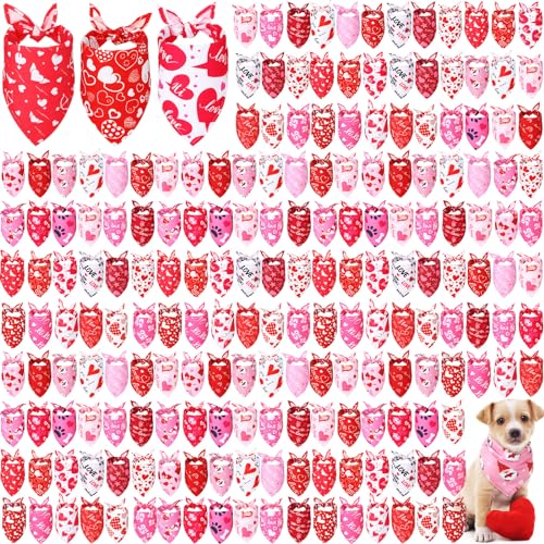 Shinylin 200 Stück Valentine Hundehalstücher Großpackung Liebe Bandanas für Hunde Herz Muster Haustier Dreieckstuch Welpe Hund Halstuch Lätzchen Schal für Valentinstag Hund Haustier Kostüm Zubehör von Shinylin