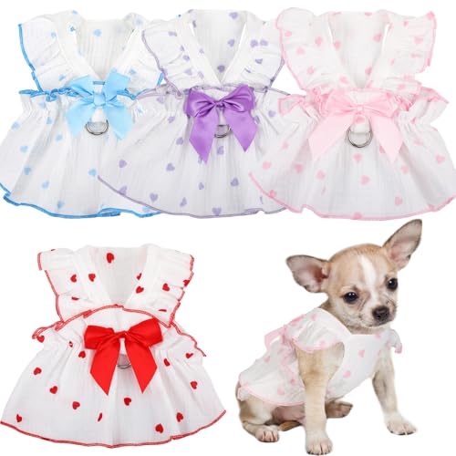 Shinylin 4 Stück Herzdruck Hund Katze Kleid Fliege Hundekleider für kleine Hunde Welpen Tutu Rock süße Hunde Haustier Mädchen Sommerkleidung für Hündinnen Sommer Kaninchen Kleidung Yorkie Chihuahua von Shinylin