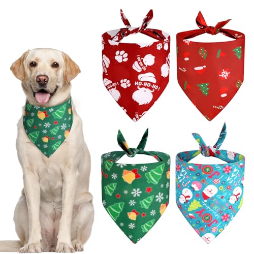 Shinylin 4 Stück Weihnachts-Hundehalstücher Outfits Strapazierfähiges Dreieck Hund Weihnachten Bandana Verstellbares PET Bandana Zubehör für kleine, mittelgroße und große Hunde Katzen (groß) von Shinylin