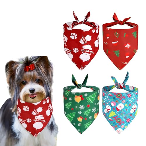 Shinylin 4 Stück Weihnachts-Hundehalstücher Outfits Strapazierfähiges Dreieck Hund Weihnachten Bandana Verstellbares PET Bandana Zubehör für kleine, mittelgroße und große Hunde Katzen (klein) von Shinylin