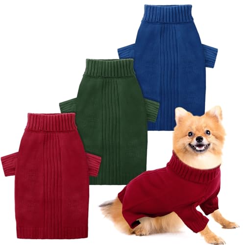 Shinylin Hundepullover, Rollkragen, Strickwaren, Hunde-Sweatshirt für den Winter, 3 Stück (Rot, Grün, Blau, S) von Shinylin