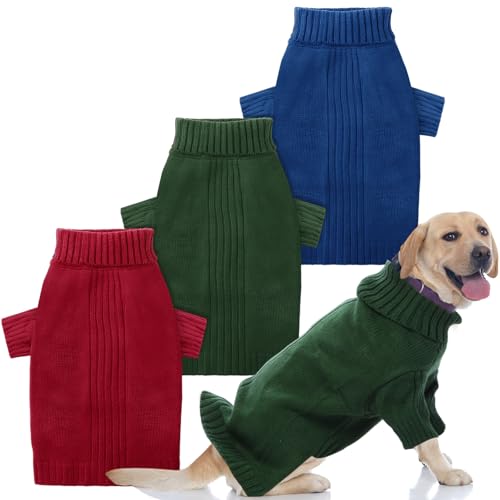 Shinylin Hundepullover, Rollkragen, Strickwaren, Hunde-Sweatshirt für den Winter, 3 Stück (Rot, Grün, Blau, XL) von Shinylin