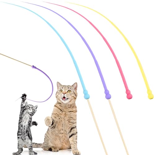 Shinylin Katzenspielzeug, Bambus-Katzenspielzeug mit 4 austauschbaren Silikon-Tieren, schwingender Schwanz, interaktives Katzenspielzeug für gelangweilte Indoor-Katzen, Jagd und Bewegung, 2 Stück von Shinylin
