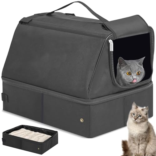 Shinylin Tragbare Reise-Katzentoilette mit Deckel für mittelgroße und kleine Katzen, leicht, schwarz, faltbar, 43,2 cm L x 33 cm B x 33 cm H, Reisetrage mit Katzentoilette für Camping, Hotels oder von Shinylin