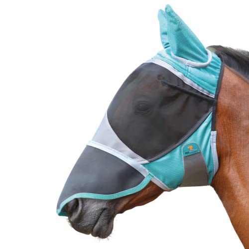 Shires Deluxe Fliegenmaske mit Ohren und Nase, UV-Schutz, Pony, Grün von Shires