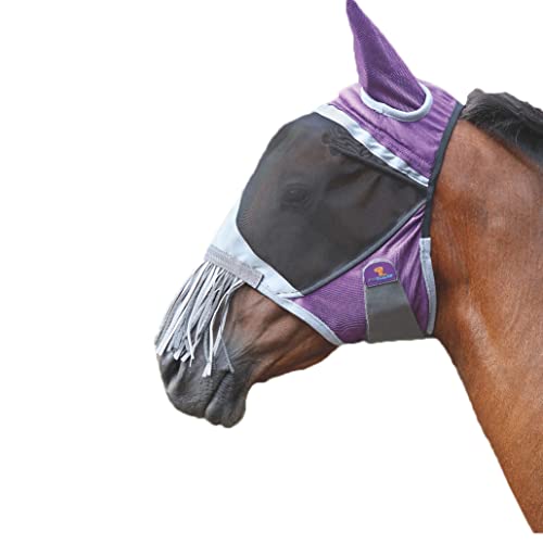 Shires - Fliegenmaske mit Ohren und Nasenfransen für Pferde DELUXE (Pony) (Violett), violett, Poney von Shires