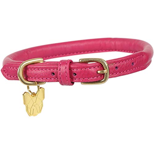 Shires Rolled Leather Dog Collar XX Small Pink von Shires