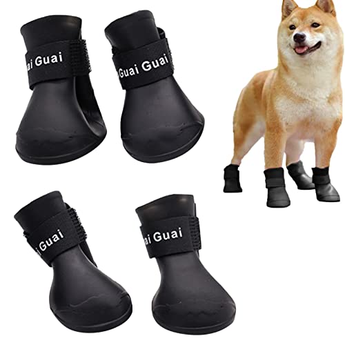 Regenstiefel für Hunde - 4 Stück Rutschfester Fußschutz für Welpen,Modische,niedliche, wasserdichte Haustierstiefel, Welpen-Wanderschuhe während der regnerischen, verschneiten, kalten Tage von Shitafe