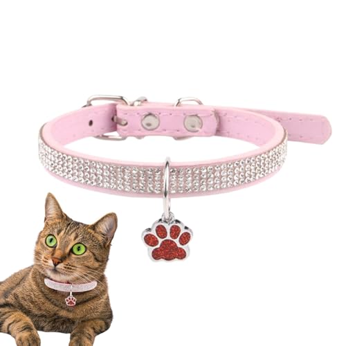 Shitafe Strass-Katzenhalsband, Edelstein-Katzenhalsband - süße Katzenhalsbänder - Kätzchenhalsband mit Pfotenabdruckanhänger, verstellbare Haustierhalsbänder, Haustierzubehör für kleine von Shitafe